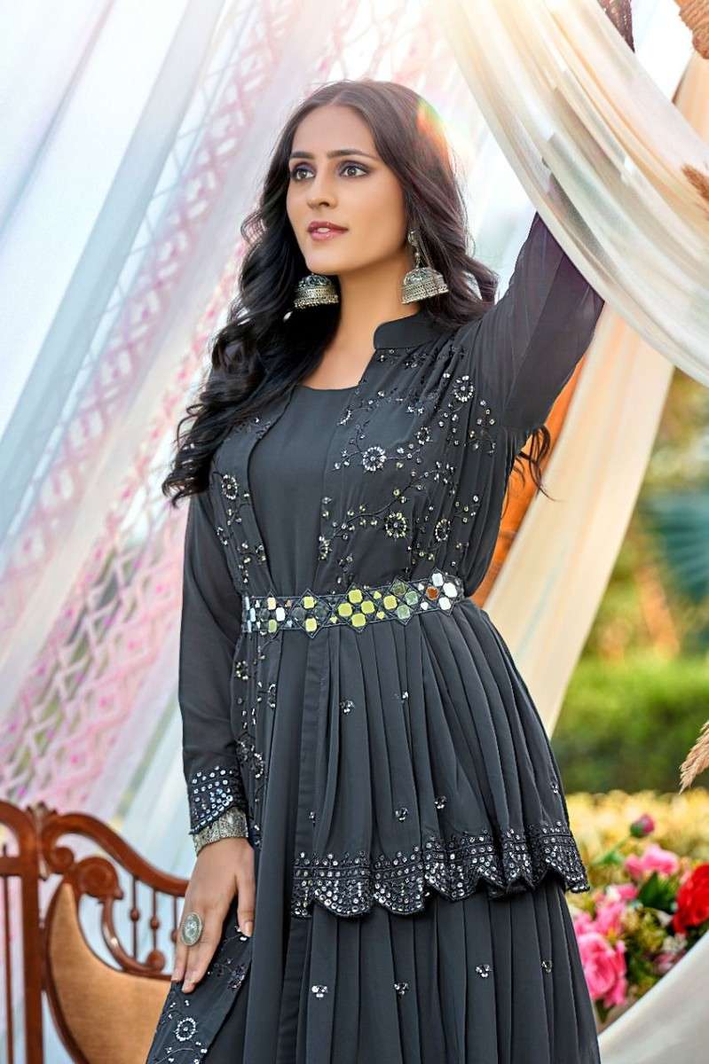 M&m-Arzoie-Georgette-Hand Work-Kurti-Pant-Jacket-1006-C